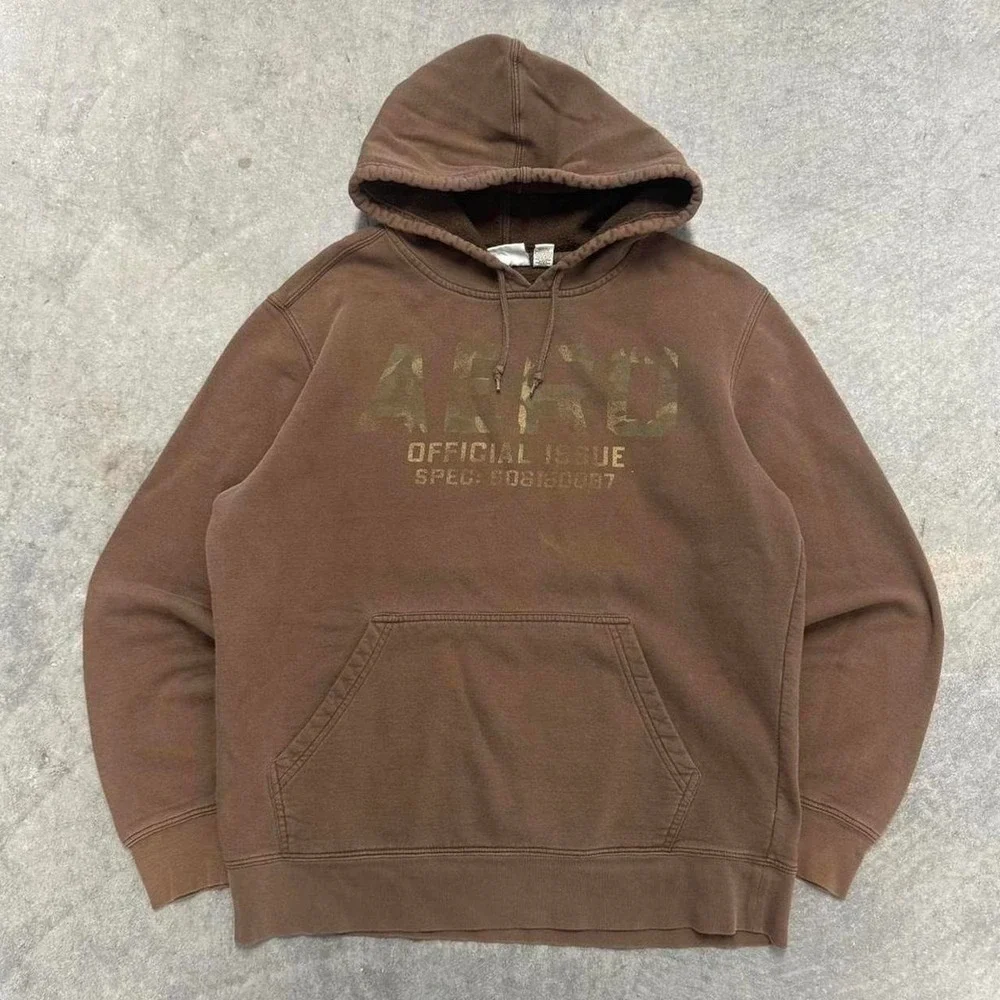 Vintage Aeropostale Camo Hoodie Brown Unisex Earthtone Essential Sweatshirt